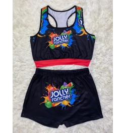 Female Sportswear Two Piece Suit Summer 2023 Beach Fitness Clothing Crop Top Vest + High Waist Shorts Skittles Women Shorts $...