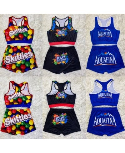 Female Sportswear Two Piece Suit Summer 2023 Beach Fitness Clothing Crop Top Vest + High Waist Shorts Skittles Women Shorts $...