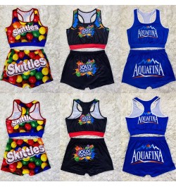 Female Sportswear Two Piece Suit Summer 2023 Beach Fitness Clothing Crop Top Vest + High Waist Shorts Skittles Women Shorts $...