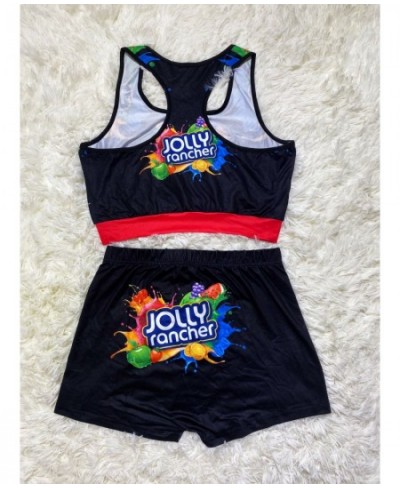 Female Sportswear Two Piece Suit Summer 2023 Beach Fitness Clothing Crop Top Vest + High Waist Shorts Skittles Women Shorts $...