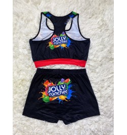 Female Sportswear Two Piece Suit Summer 2023 Beach Fitness Clothing Crop Top Vest + High Waist Shorts Skittles Women Shorts $...