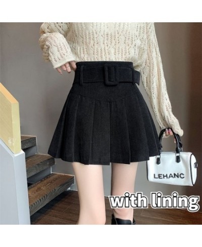 4 Colors Corduroy Mini Skirts Women with Sashes Sexy Cute Solid Harajuku Autumn High Waist Faldas Pleated Preppy Korean Style...