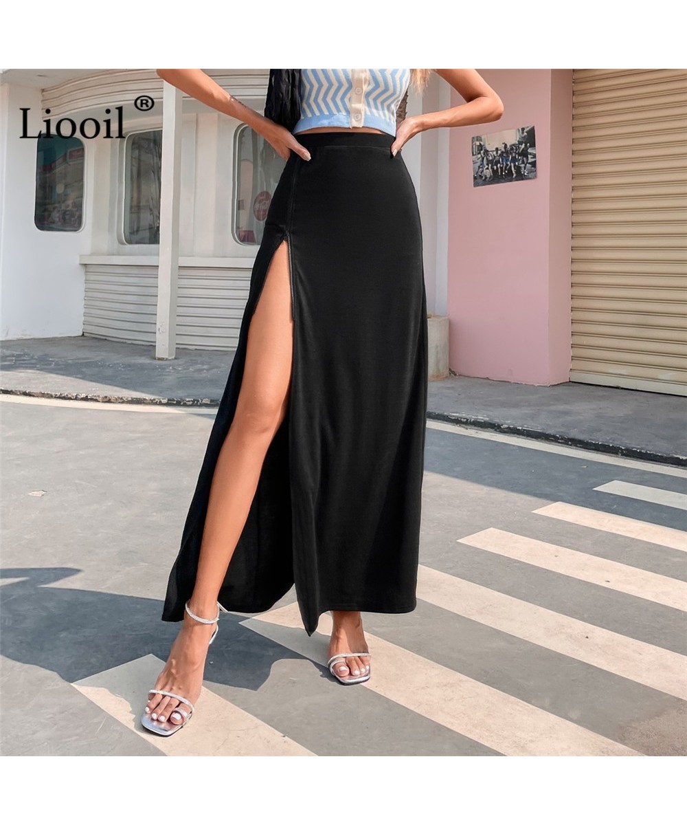 Sexy High Slit Skirt Ladies Black Zipper High-waisted Maxi Skirt for Women 2023 Summer Streetwear Elegant Long Skirts $36.21 ...