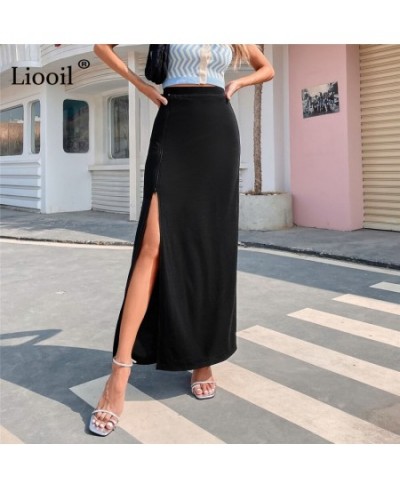 Sexy High Slit Skirt Ladies Black Zipper High-waisted Maxi Skirt for Women 2023 Summer Streetwear Elegant Long Skirts $36.21 ...