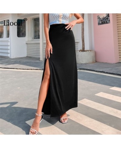 Sexy High Slit Skirt Ladies Black Zipper High-waisted Maxi Skirt for Women 2023 Summer Streetwear Elegant Long Skirts $36.21 ...