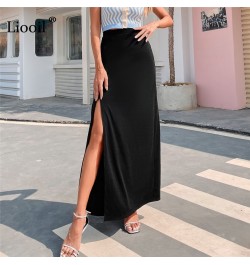 Sexy High Slit Skirt Ladies Black Zipper High-waisted Maxi Skirt for Women 2023 Summer Streetwear Elegant Long Skirts $36.21 ...