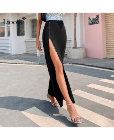 Sexy High Slit Skirt Ladies Black Zipper High-waisted Maxi Skirt for Women 2023 Summer Streetwear Elegant Long Skirts $36.21 ...