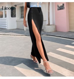 Sexy High Slit Skirt Ladies Black Zipper High-waisted Maxi Skirt for Women 2023 Summer Streetwear Elegant Long Skirts $36.21 ...