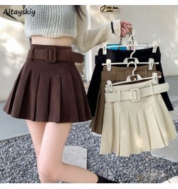 4 Colors Corduroy Mini Skirts Women with Sashes Sexy Cute Solid Harajuku Autumn High Waist Faldas Pleated Preppy Korean Style...