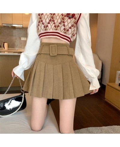 4 Colors Corduroy Mini Skirts Women with Sashes Sexy Cute Solid Harajuku Autumn High Waist Faldas Pleated Preppy Korean Style...