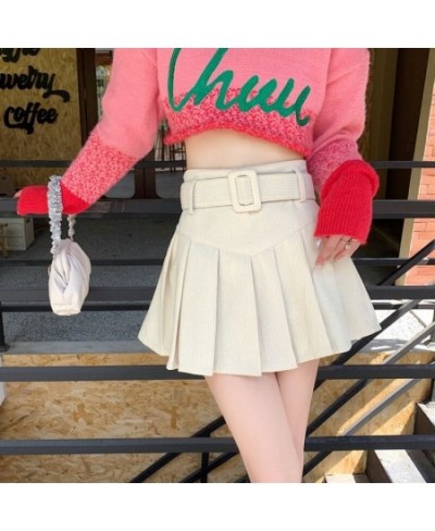 4 Colors Corduroy Mini Skirts Women with Sashes Sexy Cute Solid Harajuku Autumn High Waist Faldas Pleated Preppy Korean Style...