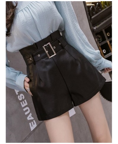 PU Leather High Waist Shorts with Belt 2023 Autumn Winter New Bottoms Fashion Korean Elegant Wide Leg Short Feminimos $44.22 ...