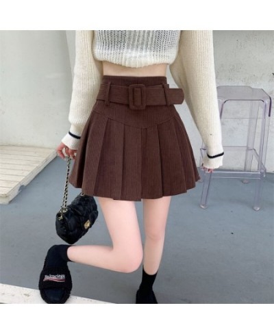 4 Colors Corduroy Mini Skirts Women with Sashes Sexy Cute Solid Harajuku Autumn High Waist Faldas Pleated Preppy Korean Style...