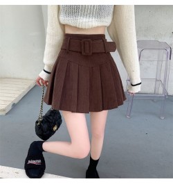 4 Colors Corduroy Mini Skirts Women with Sashes Sexy Cute Solid Harajuku Autumn High Waist Faldas Pleated Preppy Korean Style...