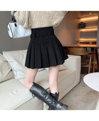 4 Colors Corduroy Mini Skirts Women with Sashes Sexy Cute Solid Harajuku Autumn High Waist Faldas Pleated Preppy Korean Style...