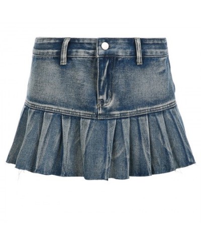 Vintage Fashion Y2K Hot Low Waist Denim Skirt Super Short Streetwear Burr Distressed Summer Mini Pleated Skirt Women $40.32 -...