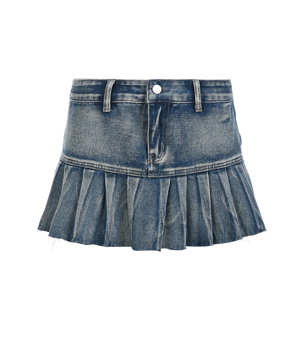 Vintage Fashion Y2K Hot Low Waist Denim Skirt Super Short Streetwear Burr Distressed Summer Mini Pleated Skirt Women $40.32 -...