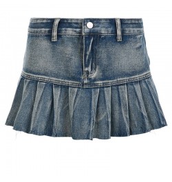 Vintage Fashion Y2K Hot Low Waist Denim Skirt Super Short Streetwear Burr Distressed Summer Mini Pleated Skirt Women $40.32 -...