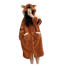 Women Robes Winter Warm Coral Fleece Tiger Warm Nightgown Animal Cosplay Hooded Sleepwear Cute Cartoon Pyjama Homewear Bathro...