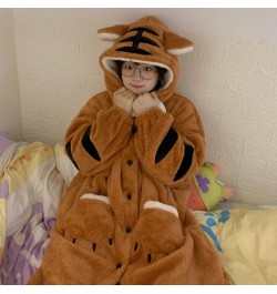 Women Robes Winter Warm Coral Fleece Tiger Warm Nightgown Animal Cosplay Hooded Sleepwear Cute Cartoon Pyjama Homewear Bathro...