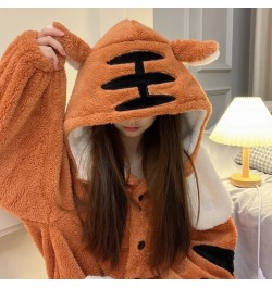 Women Robes Winter Warm Coral Fleece Tiger Warm Nightgown Animal Cosplay Hooded Sleepwear Cute Cartoon Pyjama Homewear Bathro...