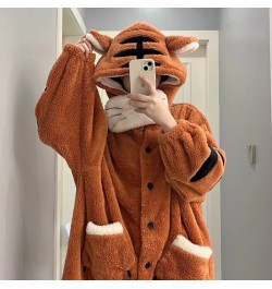 Women Robes Winter Warm Coral Fleece Tiger Warm Nightgown Animal Cosplay Hooded Sleepwear Cute Cartoon Pyjama Homewear Bathro...