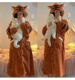 Women Robes Winter Warm Coral Fleece Tiger Warm Nightgown Animal Cosplay Hooded Sleepwear Cute Cartoon Pyjama Homewear Bathro...