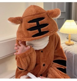 Women Robes Winter Warm Coral Fleece Tiger Warm Nightgown Animal Cosplay Hooded Sleepwear Cute Cartoon Pyjama Homewear Bathro...