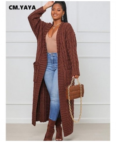 Women Knit Ribbed Hemp Flower Long Sleeve with Pocket Open Stitch Maxi Slim Cardigan Sweater Winter Autumn 2022 Outcoat $66.0...