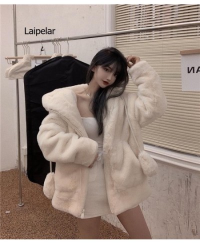 Spring fluffy jacket with rabbit ears raglan sleeve zipper Oversize light soft harajuku kawaii faux fur hoodie 2023 $83.11 - ...