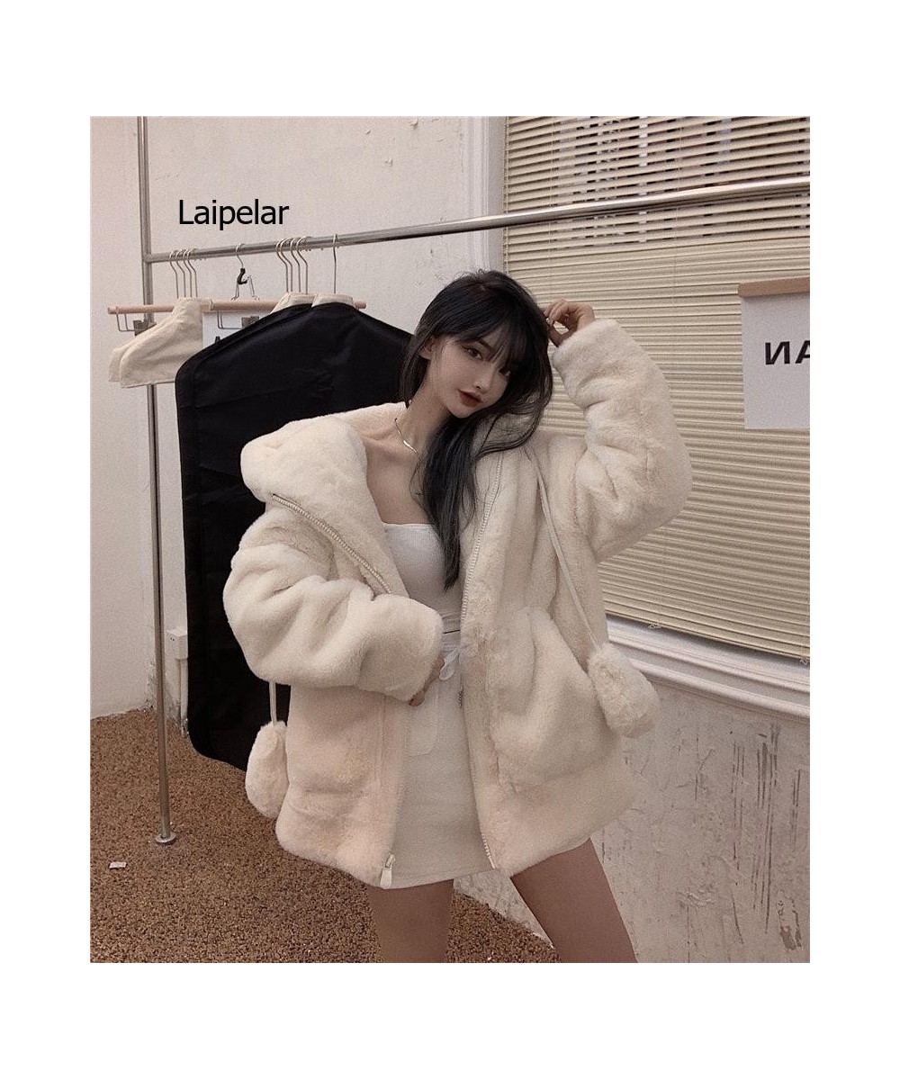 Spring fluffy jacket with rabbit ears raglan sleeve zipper Oversize light soft harajuku kawaii faux fur hoodie 2023 $83.11 - ...