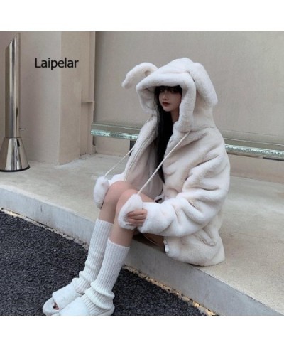 Spring fluffy jacket with rabbit ears raglan sleeve zipper Oversize light soft harajuku kawaii faux fur hoodie 2023 $83.11 - ...