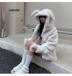 Spring fluffy jacket with rabbit ears raglan sleeve zipper Oversize light soft harajuku kawaii faux fur hoodie 2023 $83.11 - ...