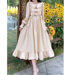 Vintage Preppy Style Dress Women Elegant Korean Fashion Ruffles Patchwork Bow 2023 Spring Long Sleeve Dresses Loose $39.79 - ...