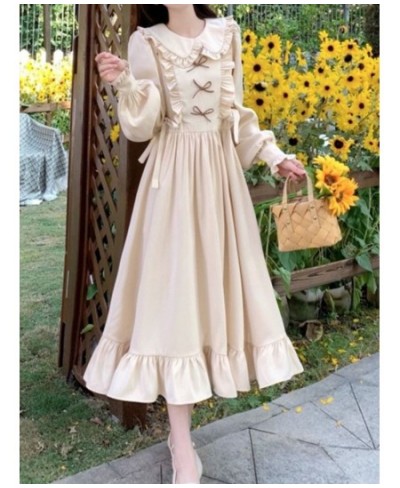 Vintage Preppy Style Dress Women Elegant Korean Fashion Ruffles Patchwork Bow 2023 Spring Long Sleeve Dresses Loose $39.79 - ...