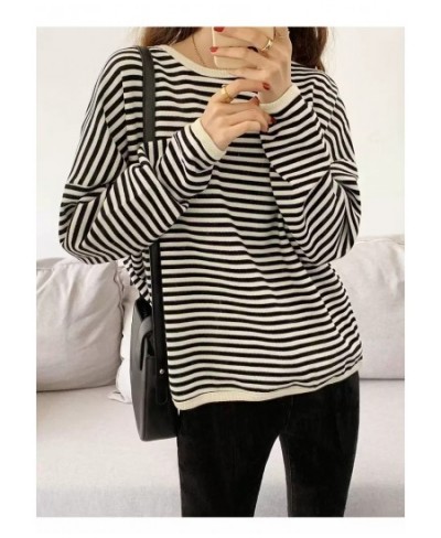 2023 spring and autumn new Korean version casual lazy style pullover striped sweater women's loose top coat $37.07 - Hoodies ...