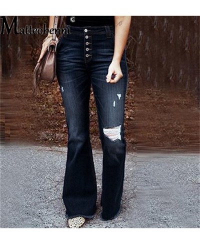 Women's High Waist Fashion Ripped Stretch Flared Jeans Streetwear Washable Denim Trousers Casual Slim Fit Ladies Office Cloth...