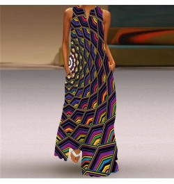 Vintage Print Party Dress For Women Summer Loose Sleeveless Elegant Lady V Neck Pocket Long Dresses Boho Beach Sundress $39.5...