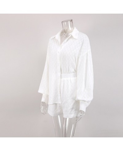 Summer White Elegant Cotton Jacquard Fabric Soft Vacation Suits Women Long Sleeves Shirts And Hot Pants Two Pieces Set Outfit...