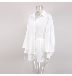 Summer White Elegant Cotton Jacquard Fabric Soft Vacation Suits Women Long Sleeves Shirts And Hot Pants Two Pieces Set Outfit...