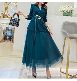 Solid Blazer With Belt + Midi Pleated Skirt Women 2 Piece Set Office Vintage Office Lady Long Sleeve Suit Jacket Chic Skirt $...