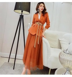 Solid Blazer With Belt + Midi Pleated Skirt Women 2 Piece Set Office Vintage Office Lady Long Sleeve Suit Jacket Chic Skirt $...