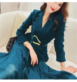 Solid Blazer With Belt + Midi Pleated Skirt Women 2 Piece Set Office Vintage Office Lady Long Sleeve Suit Jacket Chic Skirt $...