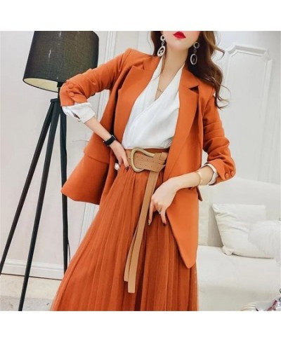 Solid Blazer With Belt + Midi Pleated Skirt Women 2 Piece Set Office Vintage Office Lady Long Sleeve Suit Jacket Chic Skirt $...