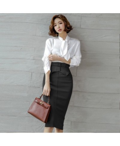 New 2 Pieces Set Women Spring White Shirts Blouses And High Waist Bodycon Pencil Skirts Korean Chic Office Lady Suit $65.93 -...