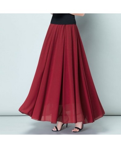 2022 Summer Women Chiffon Long Skirt A-Line Skirts Women Elastic High Waist Maxi Skirts Elegant Solid Skirts Femme Streetwear...