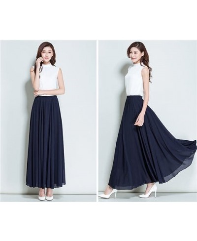 2022 Summer Women Chiffon Long Skirt A-Line Skirts Women Elastic High Waist Maxi Skirts Elegant Solid Skirts Femme Streetwear...