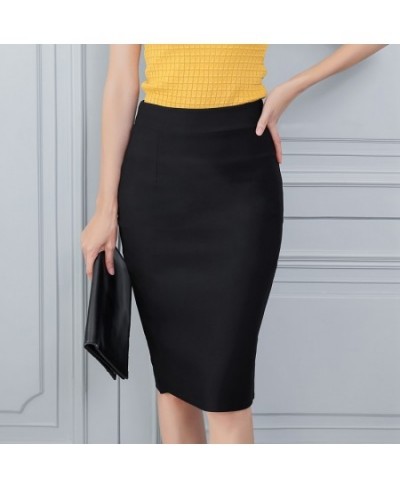 8 Colors back split formal bodycon skirts womens 2023 knee length elastic high waist pencil midi office skirt black blue c102...