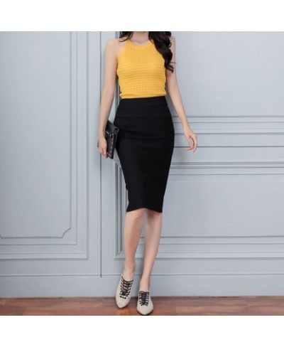 8 Colors back split formal bodycon skirts womens 2023 knee length elastic high waist pencil midi office skirt black blue c102...