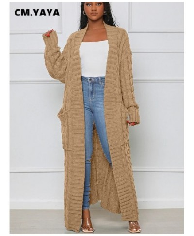 Women Knit Ribbed Hemp Flower Long Sleeve with Pocket Open Stitch Maxi Slim Cardigan Sweater Winter Autumn 2022 Outcoat $66.0...